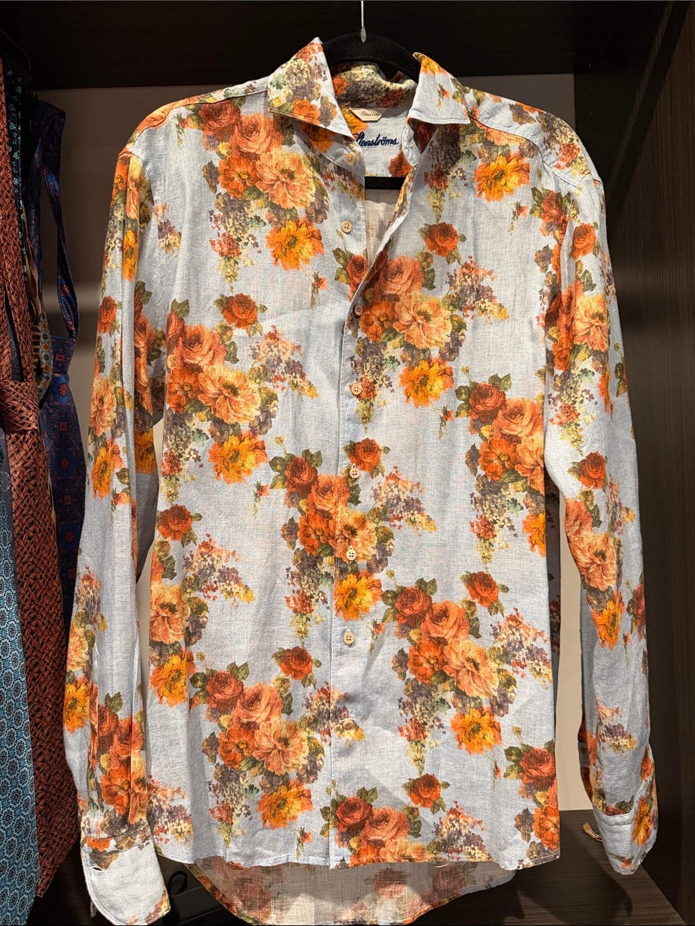 STENSTRÖMS Floral Button-Up Shirt in Orange and Cream